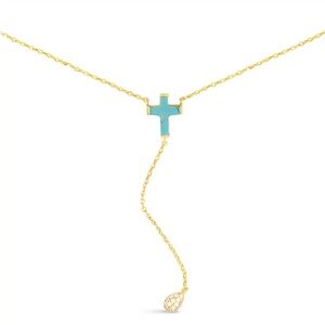 New AMANDA BLU GOLD TURQUOISE CROSS NECKLACE